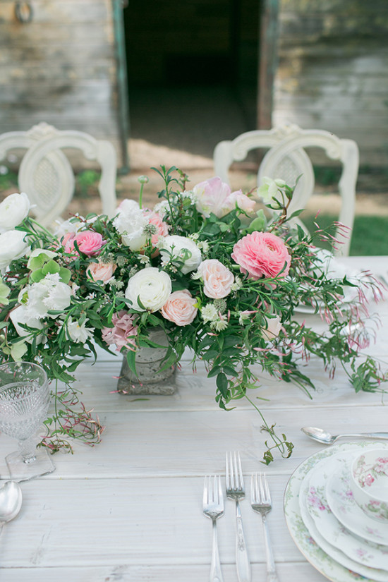 pink and white ranunculus centerpiece