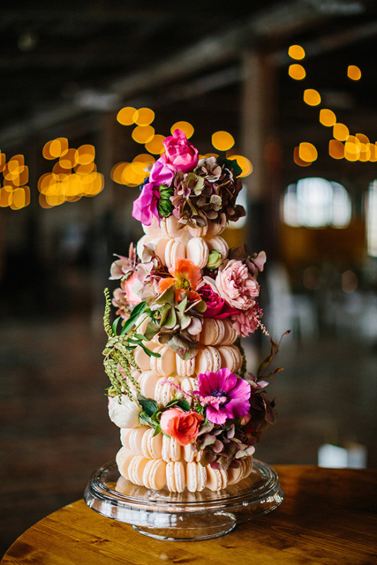 Macaron cake tower with florals