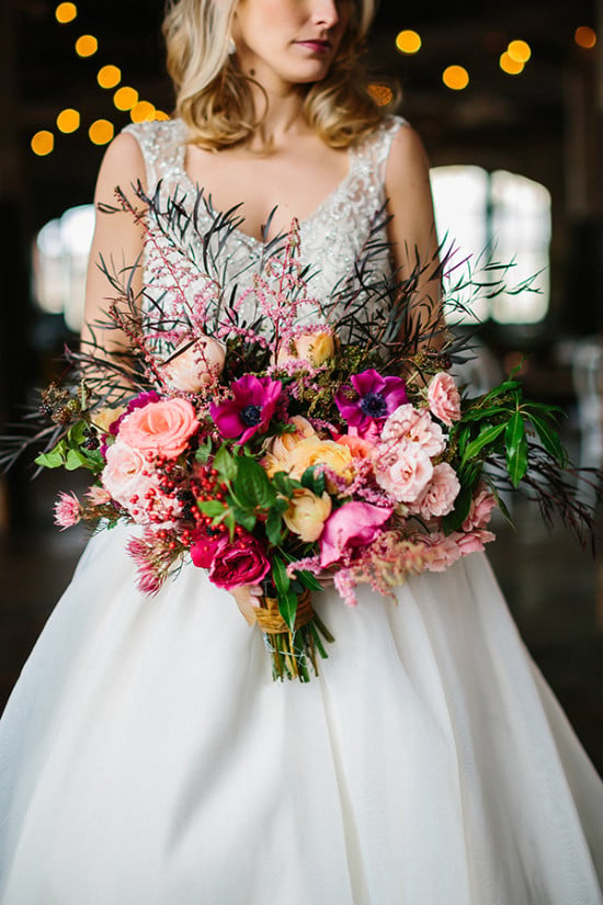 Colorful pink and blush wedding bouquet