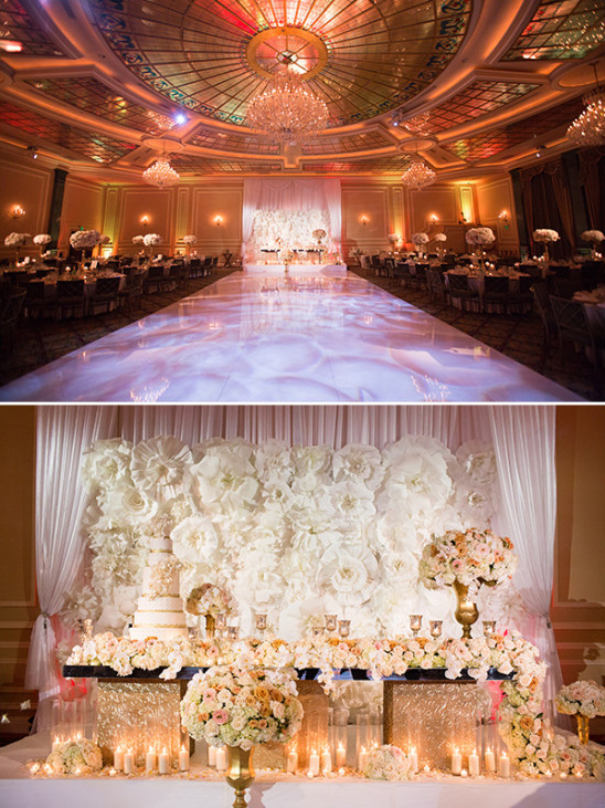 Wedding venue and sweetheart table details