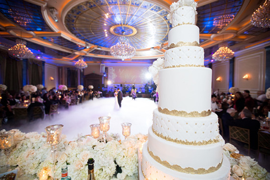 Glam wedding cake and venue