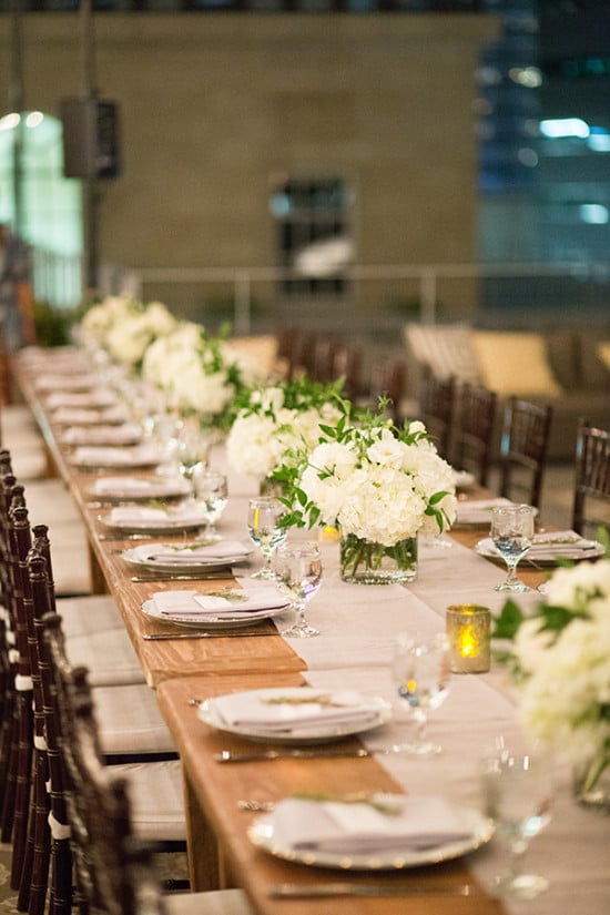 long family style reception tables