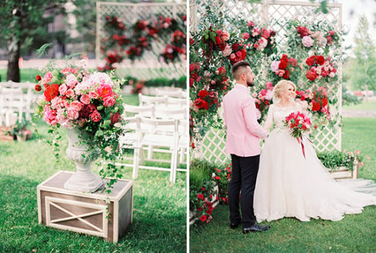 pink red and white wedding ceremony