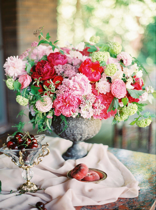 red pink and green flower arrangement