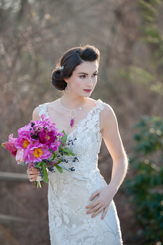 Bridal look with pops of magenta