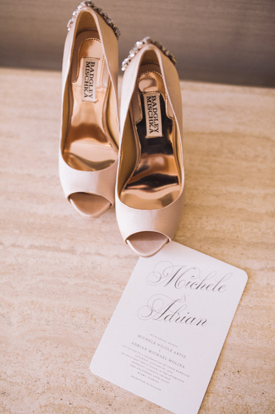 Badgley Mischka wedding shoes and invitation