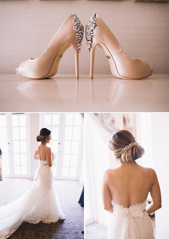 wedding shoes and strapless dress