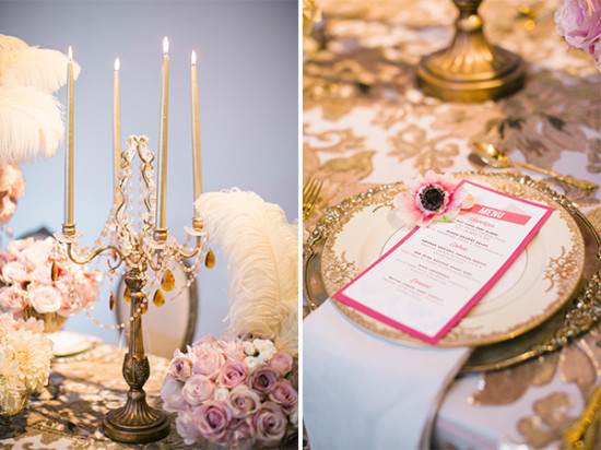 pink and gold wedding menu