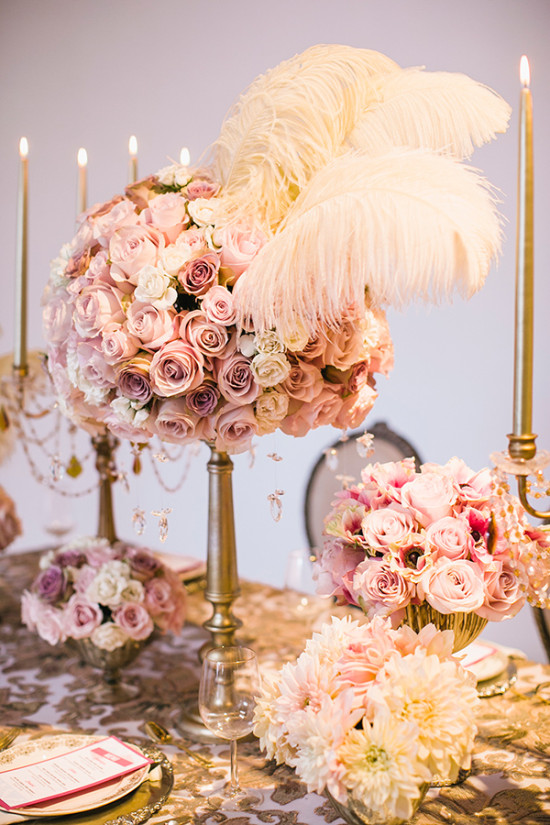 rose and feather centerpiece