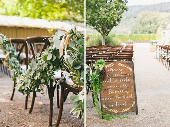 ecalyptus garland wedding decor and rustic sign