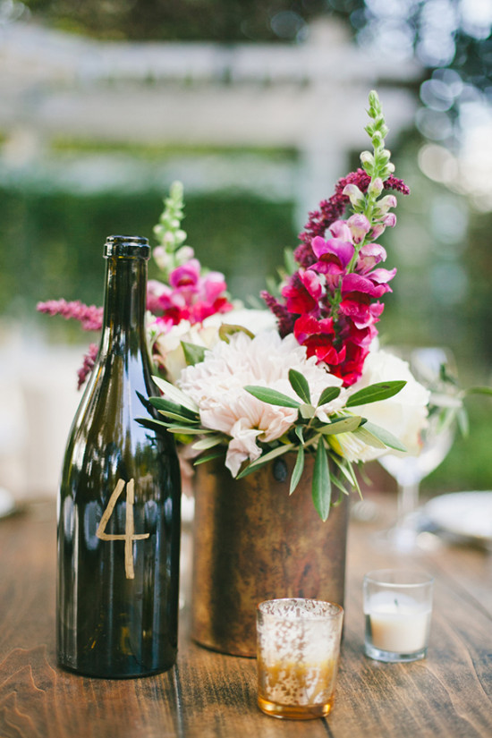 wine bottle table number and centerpiece