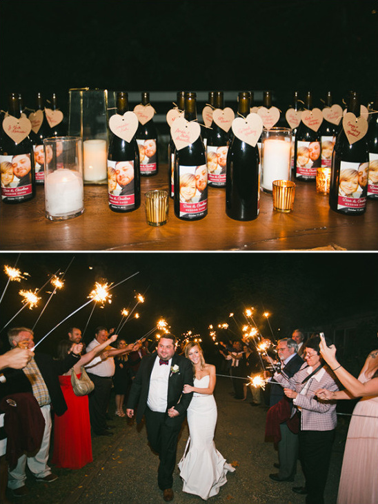 wine wedding favors and sparkler exit