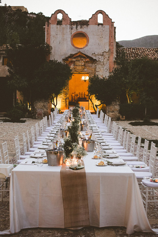 Candle lit outdoor reception