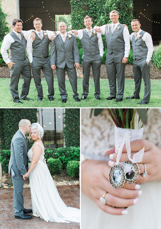 grey groomsmen and bouquet charm