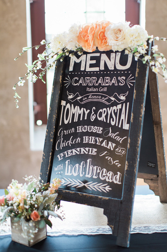 chalkboard easel wedding menu sign