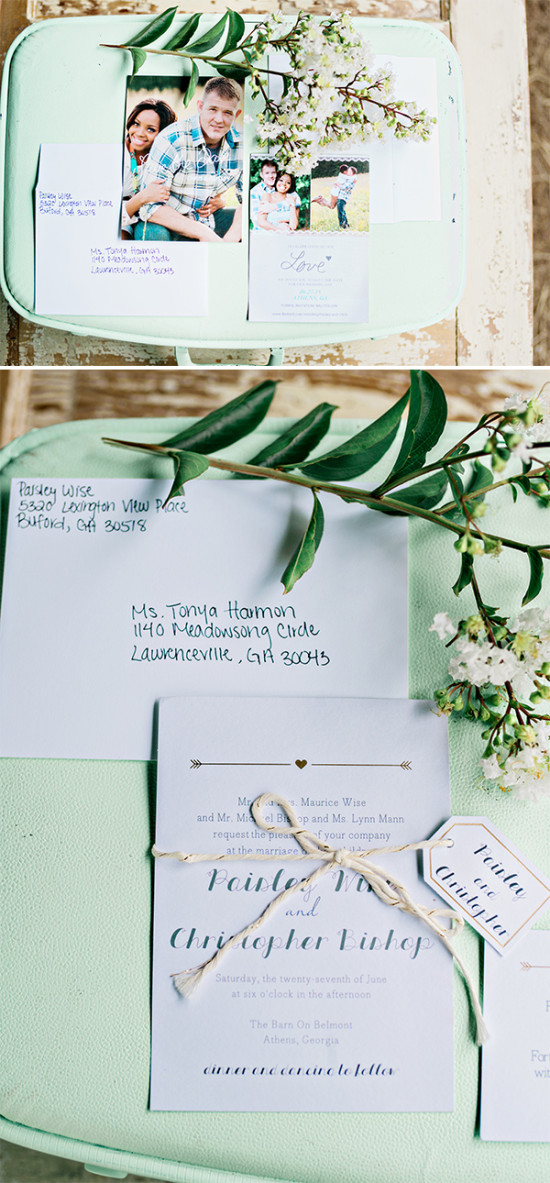 cute arrow and pictures wedding stationery