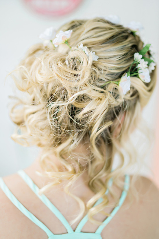 bridesmaids curly updo hair idea