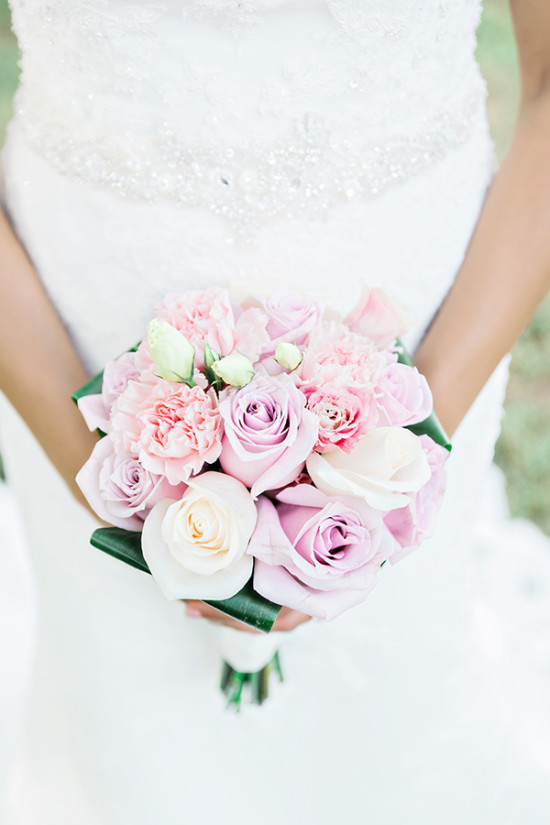 pink and lavender rose wedding bouquet