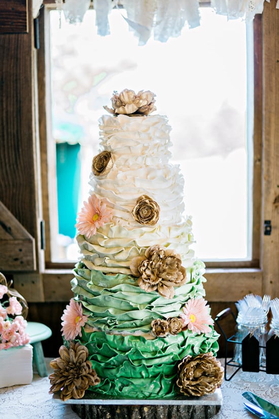 green ombre wedding cake