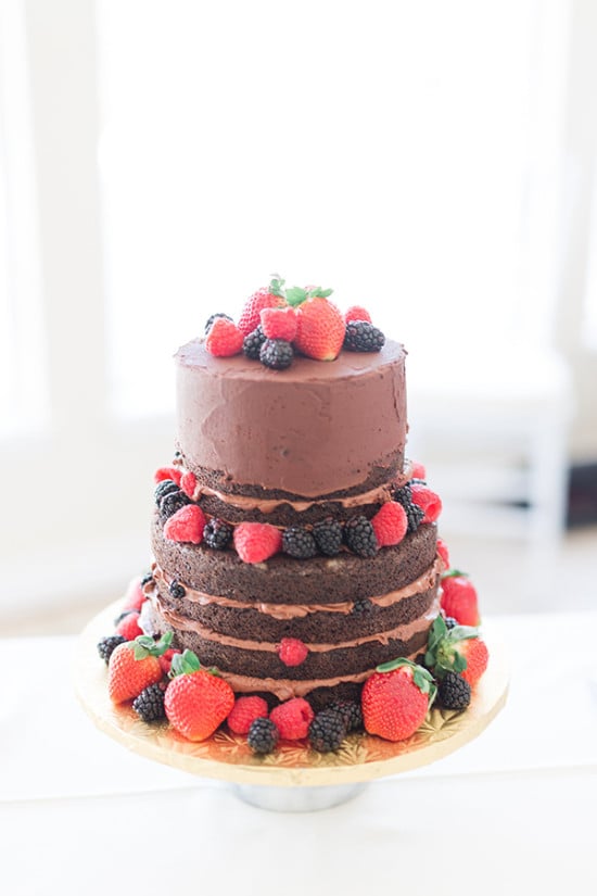 chocolate and berry wedding cake