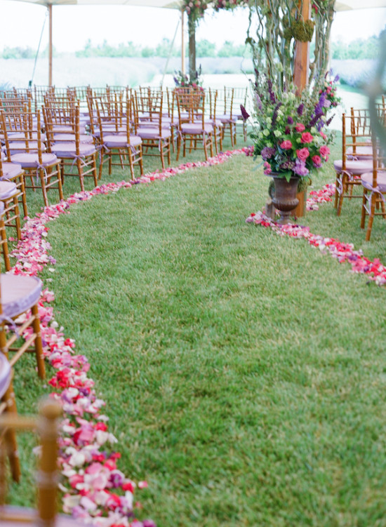flower petal lined wedding aisle