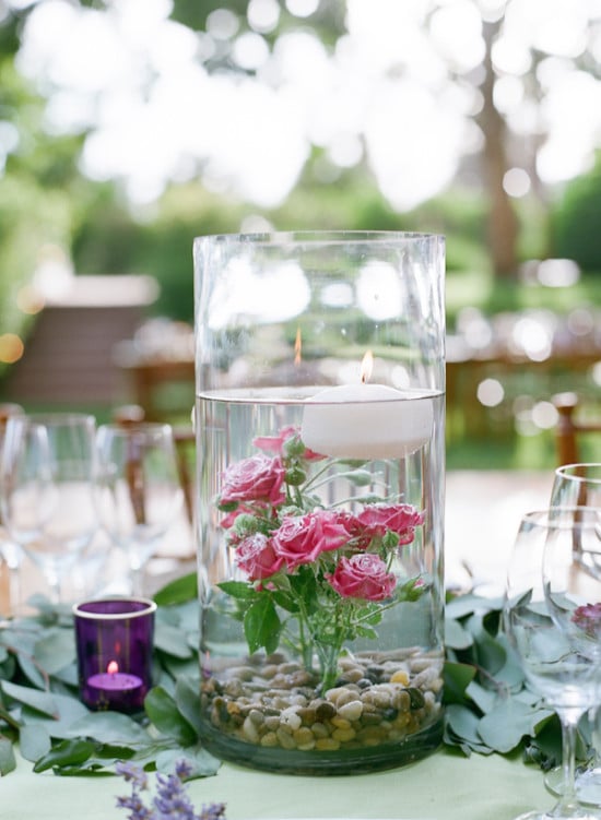 floating candle and rose centerpiece