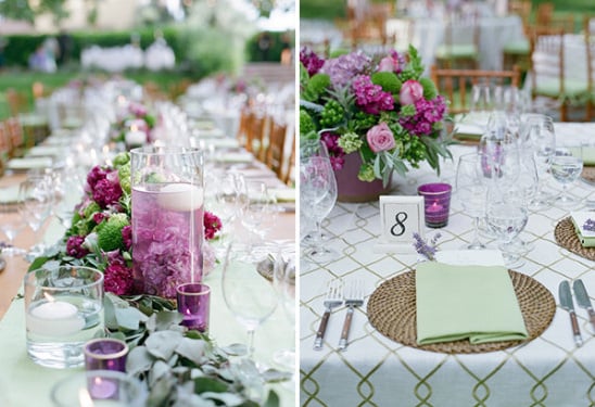 purple and green garden themed reception decor