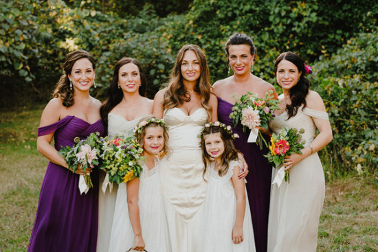 purple and champagne bridesmaids dresses