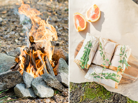 campfire and picnic food