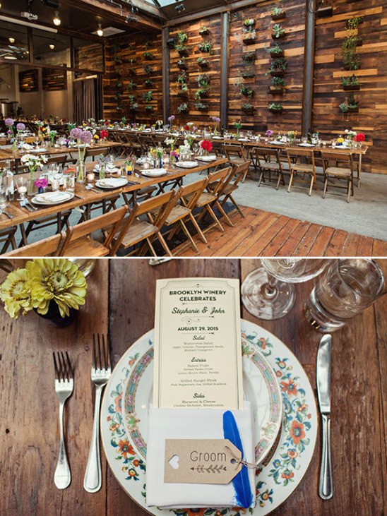 Rustic reception decor with vintage dishes