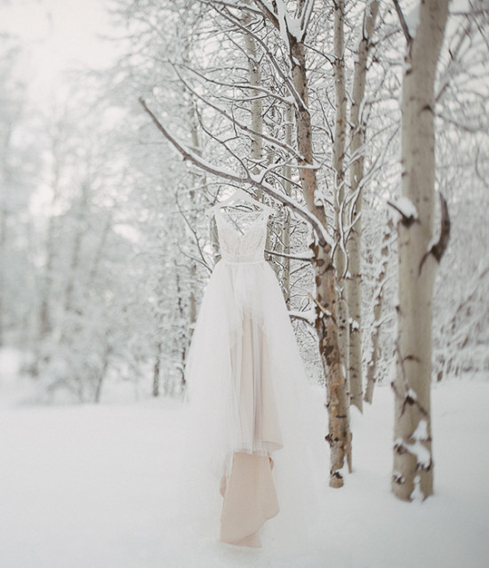 Wedding dress in the snow