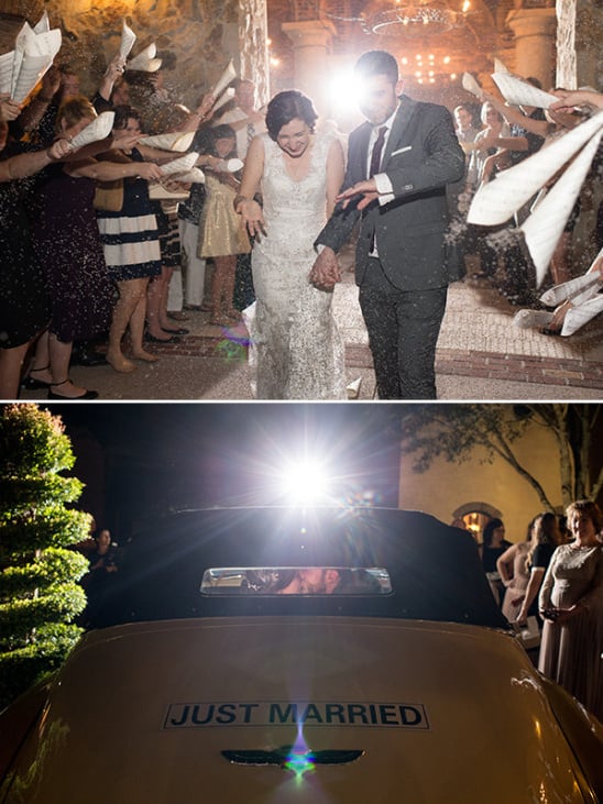 Wedding exit with lavender and vintage car