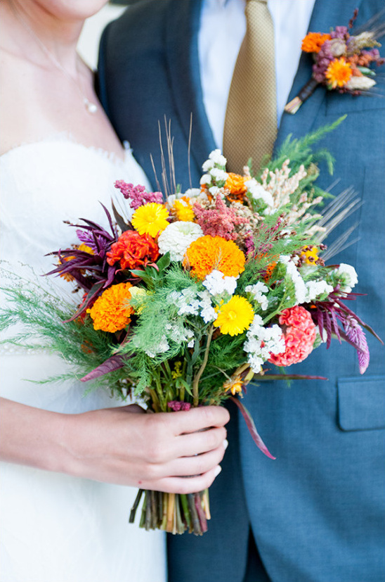 vibrant colorful wildflower wedding bouquet