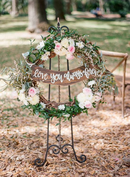 wreath wedding sign