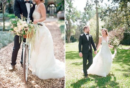 formal newlyweds and wedding bike