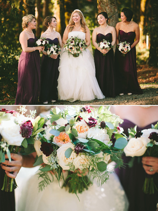 deep purple strapless bridesmaid dresses