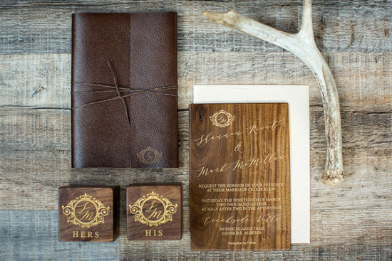 Rustic wood and leather invite