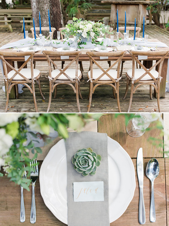 blue and green reception decor