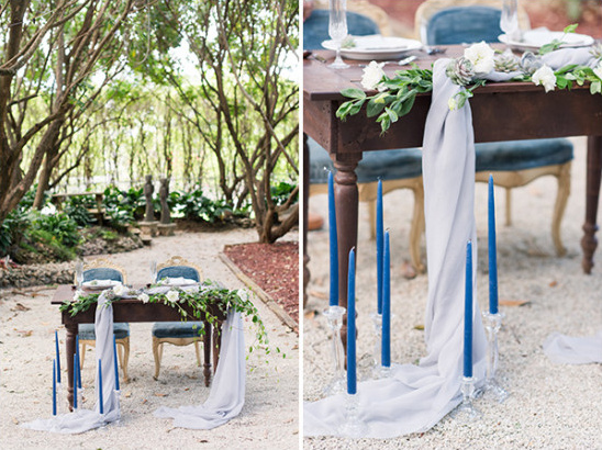 romantic blue and green sweetheart table idea