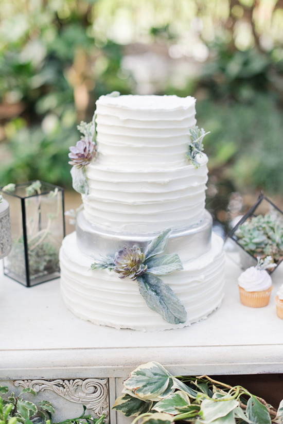 classicly frosted white and silver wedding cake