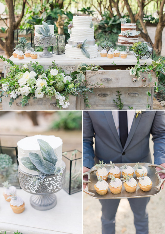 organicly styled cake table and desserts