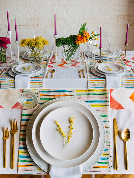 bright and colorful wedding place settings