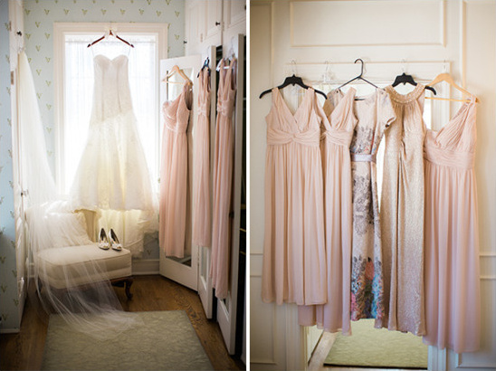 Bride and blush bridesmaid dresses