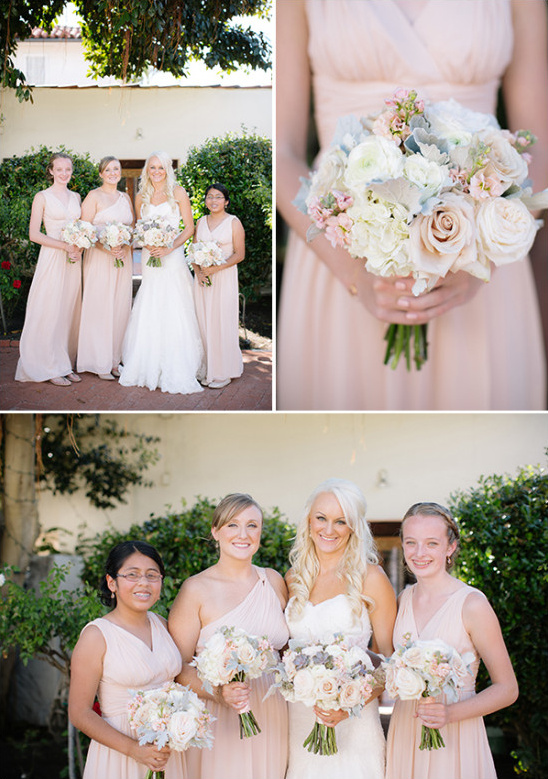Bridesmaids in blush dresses