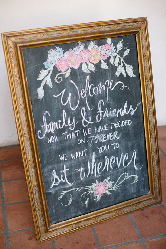 Welcome wedding chalkboard sign in gold frame