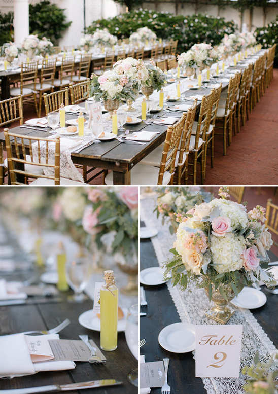 Pink and gold reception decor