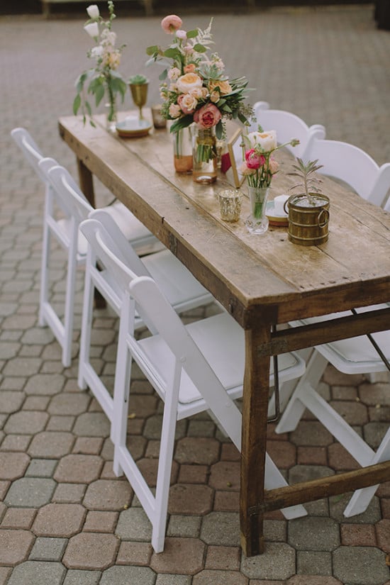 Rustic table setting with mismatched centerpieces