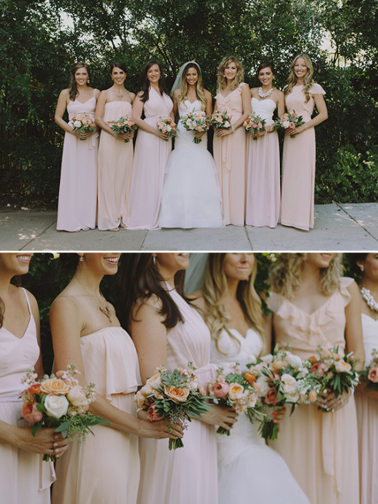 Bridesmaids in blush and peach tones