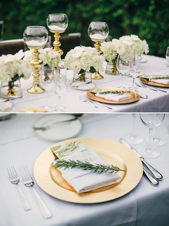 White and gold table details and decor