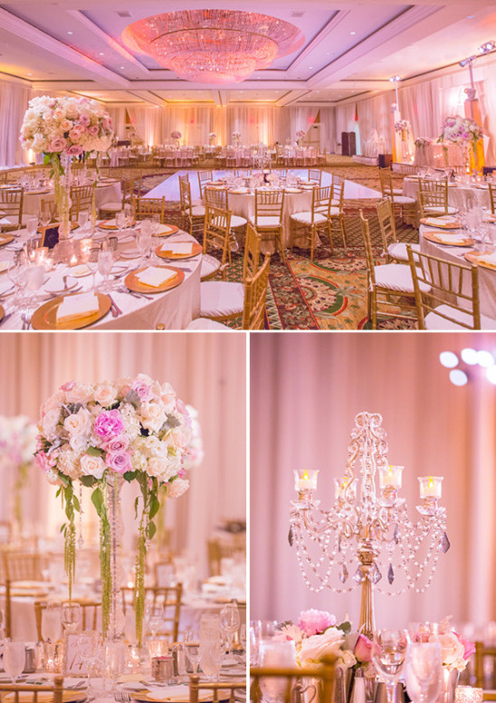 Pink and white wedding reception